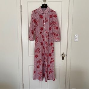 Long Red and white embroidered floral dress